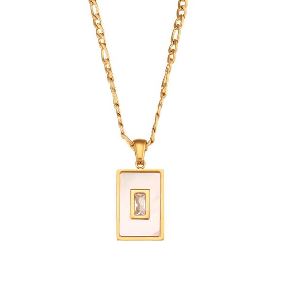 Lemonlimeblue Jewelry - White Shell Vintage Rectangle Acrylic Zircon Pendant Necklace 18K Gold Plated